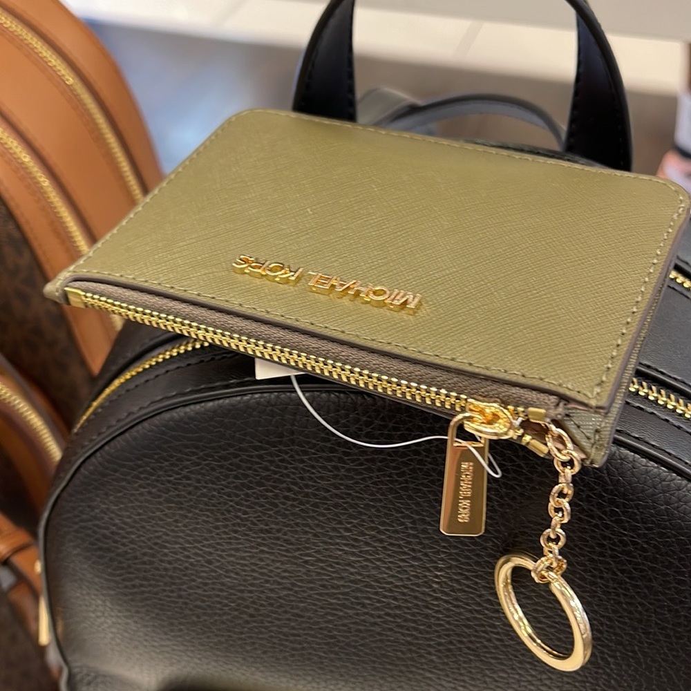 MICHAEL KORS SMALL TOP ZIP COINPOUCH WITH ID KEYCHAIN CARDHOLDER WALLET 
 OLIVE - Picture 10 of 16